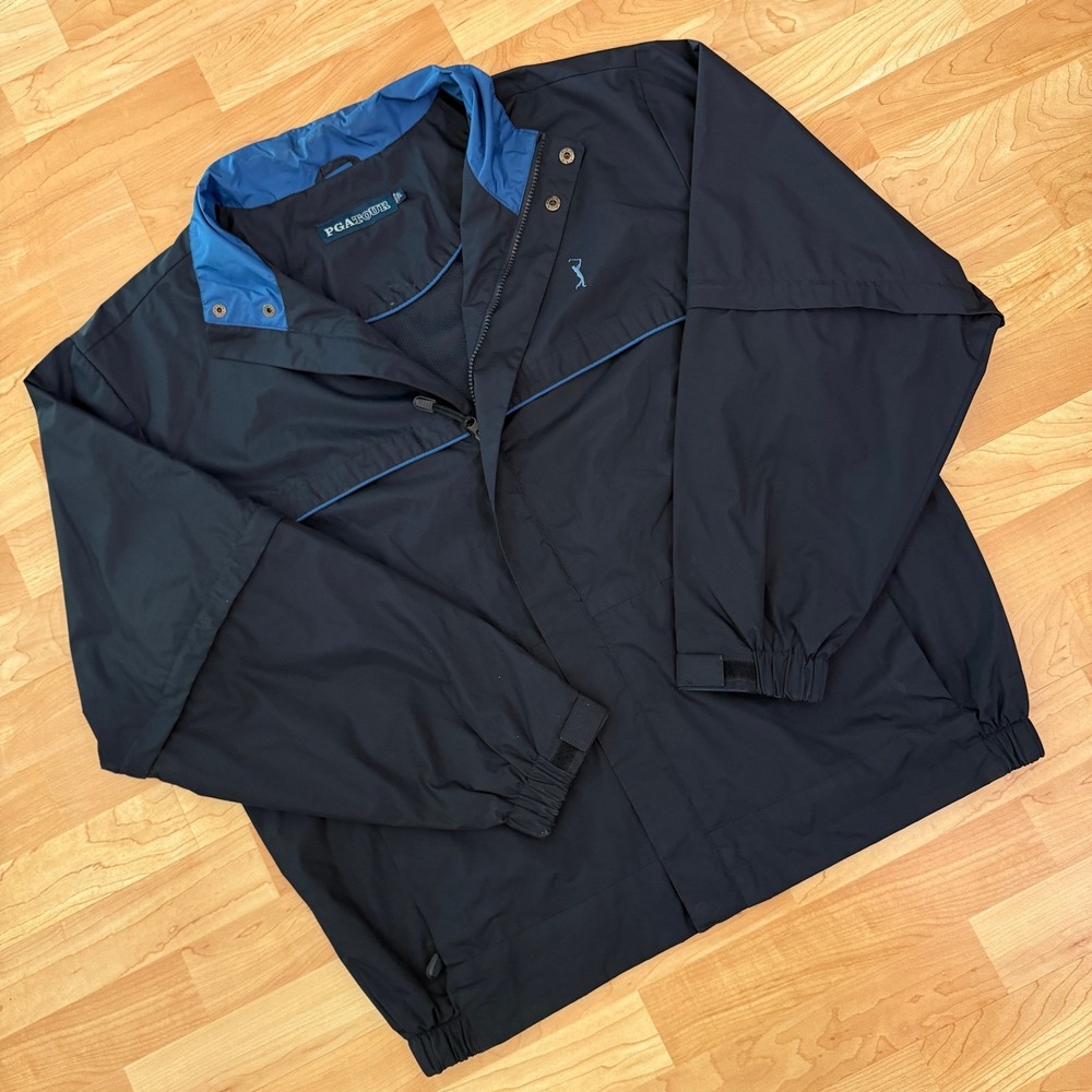 PGA‎ Tour Mens Convertible Golf Jacket Navy Blue Zip Off Sleeves Windbreaker L